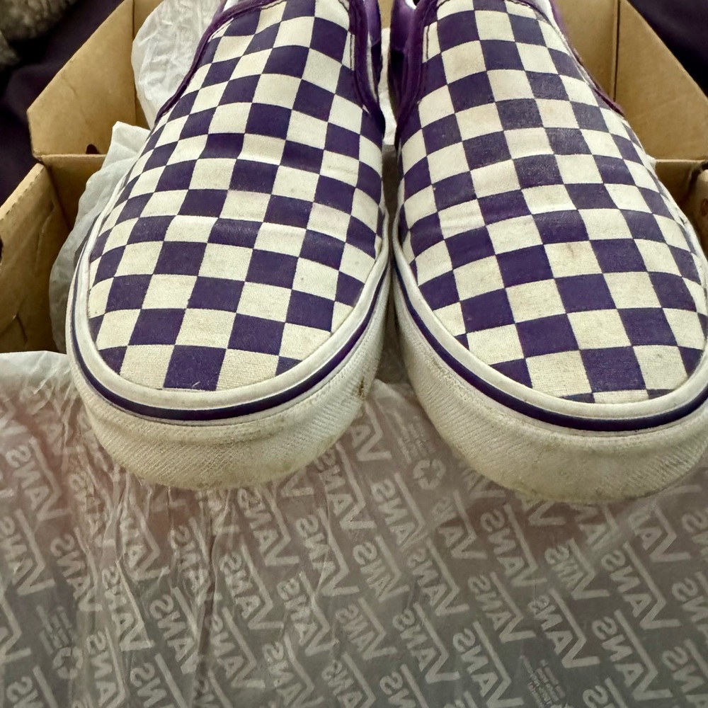 Vans Asher - Purple/white checkerboard slip-ons